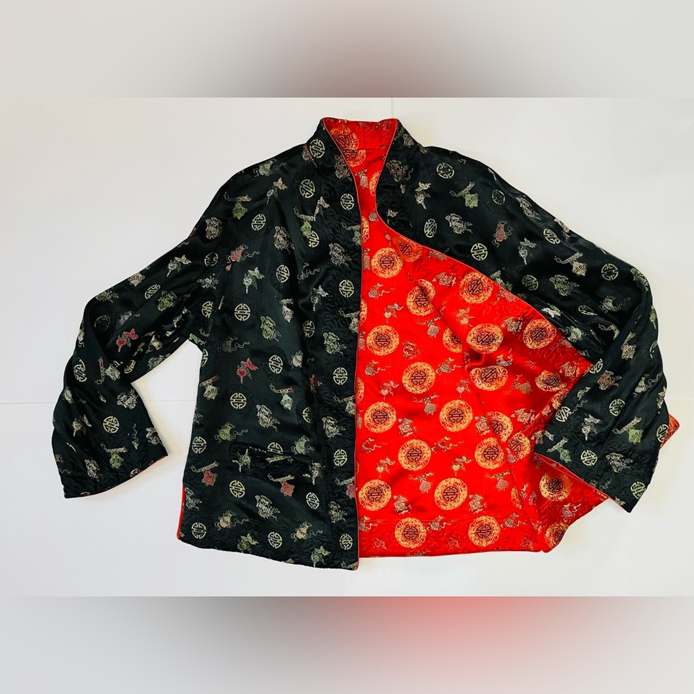 Vintage reversible silk kimono robe, short